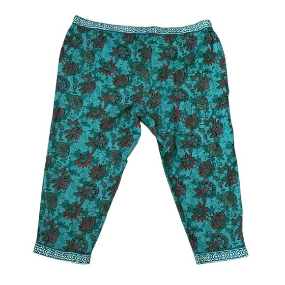 Sundance Leia Boho Indian Teal Floral Cropped Cotton Pull On Pants Size XXL - Picture 3 of 5